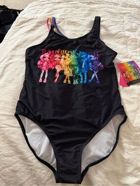 Rainbow Black Swimsuit with Multicolor Strap Accents
